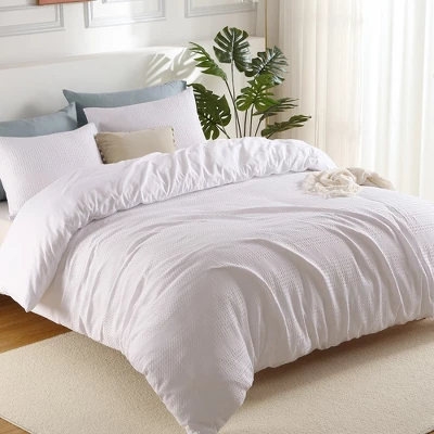White Waffle Weave Textured Duvet Cover Set - Soft And Breathable, All-Season Duvet Cover 1 White Waffle Weave Textured Duvet Cover Set - Soft And Breathable, All-Season Duvet Cover