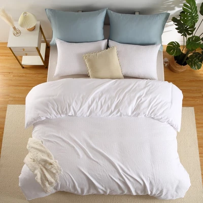 White Waffle Weave Textured Duvet Cover Set - Soft And Breathable, All-Season Duvet Cover 6 White Waffle Weave Textured Duvet Cover Set - Soft And Breathable, All-Season Duvet Cover - Image 6