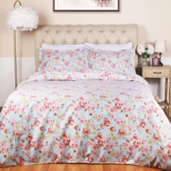 Soft 300 Thread Count Cotton Duvet Cover Bed Set With Pillow Shams, Vintage Floral Or Solid Bedding Bohemian Wildflower By Blue Nile Mills