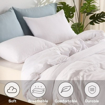 White Waffle Weave Textured Duvet Cover Set - Soft And Breathable, All-Season Duvet Cover 2 White Waffle Weave Textured Duvet Cover Set - Soft And Breathable, All-Season Duvet Cover - Image 2