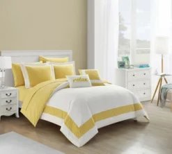 Chic Home Gibson Comforter Set Striped Hotel Collection Design Bed In A Bag Bedding - 9 Piece - Yellow