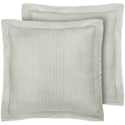 2pc Euro Ticking Stripe 100% Cotton Pillow Sham Green - Laura Ashley: OEKO-TEX Certified, 26x26 Tailored Fit, No Fill