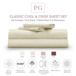 Pillow Gal Classic Cool & Crisp 100% Cotton Percale 4-Piece Sheet Set