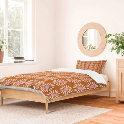 Retro Jumbo Daisy Schatzi Brown Duvet Cover Set Orange/White - Deny Designs 1 Retro Jumbo Daisy Schatzi Brown Duvet Cover Set Orange/White - Deny Designs