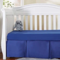 Everyday Kids Navy Blue Pleated Crib Skirt – 100% Cotton, Split Corners, 14" Drop, Fits Standard Cribs, Nursery Bedding For Boys And Girls