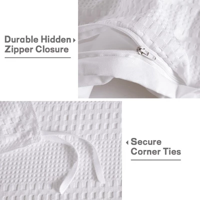 White Waffle Weave Textured Duvet Cover Set - Soft And Breathable, All-Season Duvet Cover 3 White Waffle Weave Textured Duvet Cover Set - Soft And Breathable, All-Season Duvet Cover - Image 3