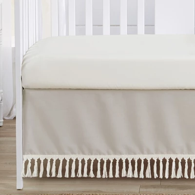 Sweet Jojo Designs Boy Or Girl Gender Neutral Unisex Baby Crib Bed Skirt Boho Fringe Linen Taupe And White 2 Sweet Jojo Designs Boy Or Girl Gender Neutral Unisex Baby Crib Bed Skirt Boho Fringe Linen Taupe And White - Image 2