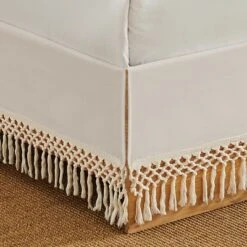 Sweet Jojo Designs Dust Ruffle Queen Bed Skirt Boho Fringe Macrame Ivory