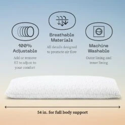 Coop Home Goods 20”x 54" Adjustable Memory Foam Body Pillow - GREENGUARD Gold Certified - Lulltra Washable Cover - White -Laura Ashley Shop GUEST eeb04744 f57e 4c39 b099 583471da2c6e