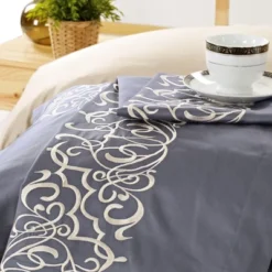 Classic Solid Embroidered 300-Thread Count Breathable And Ultra-Soft Cotton Modern Duvet Cover Set With Matching Pillowshams By Blue Nile Mills